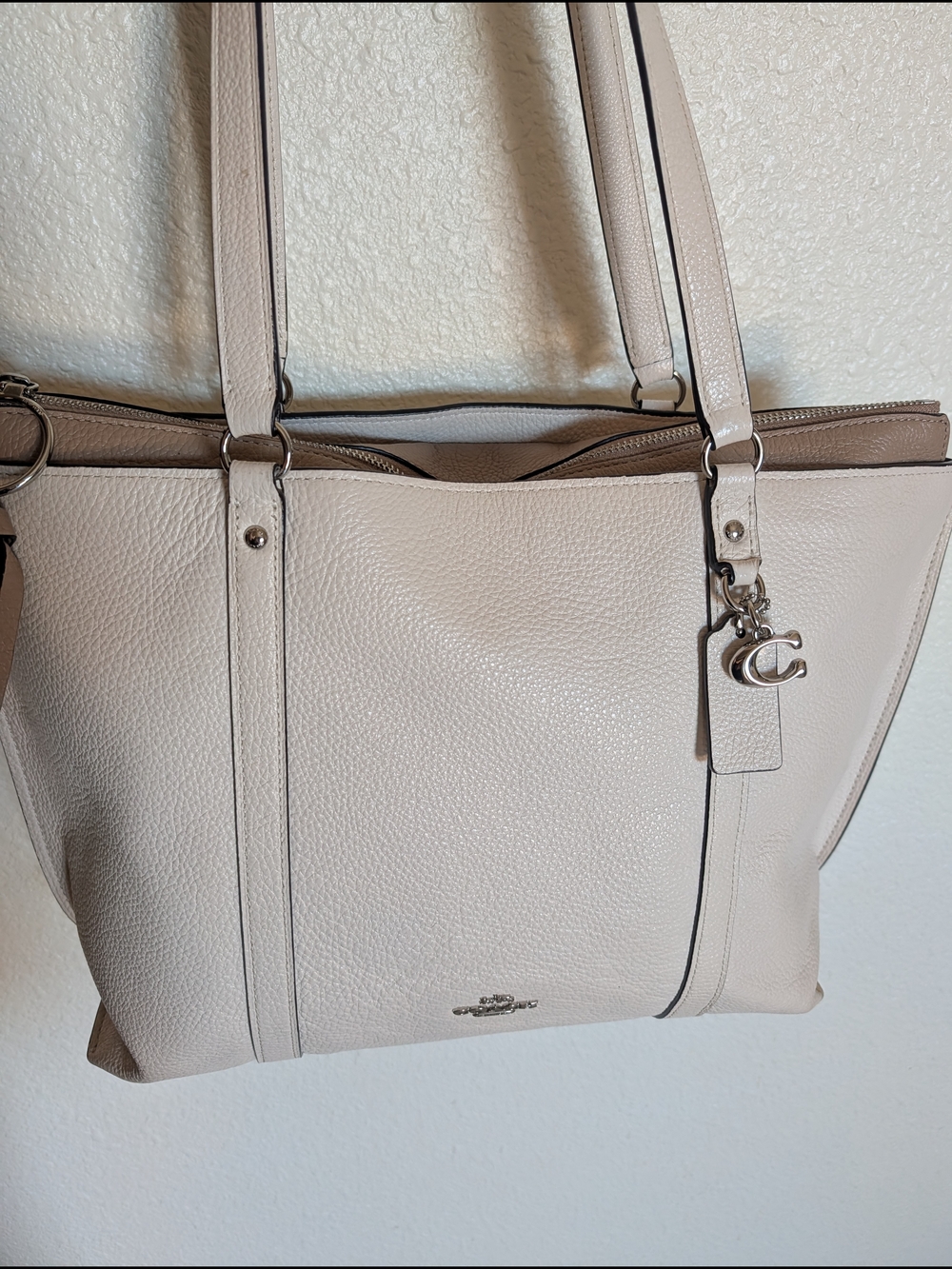 Coach Pebbled Leather Tote Bag in Light Beige